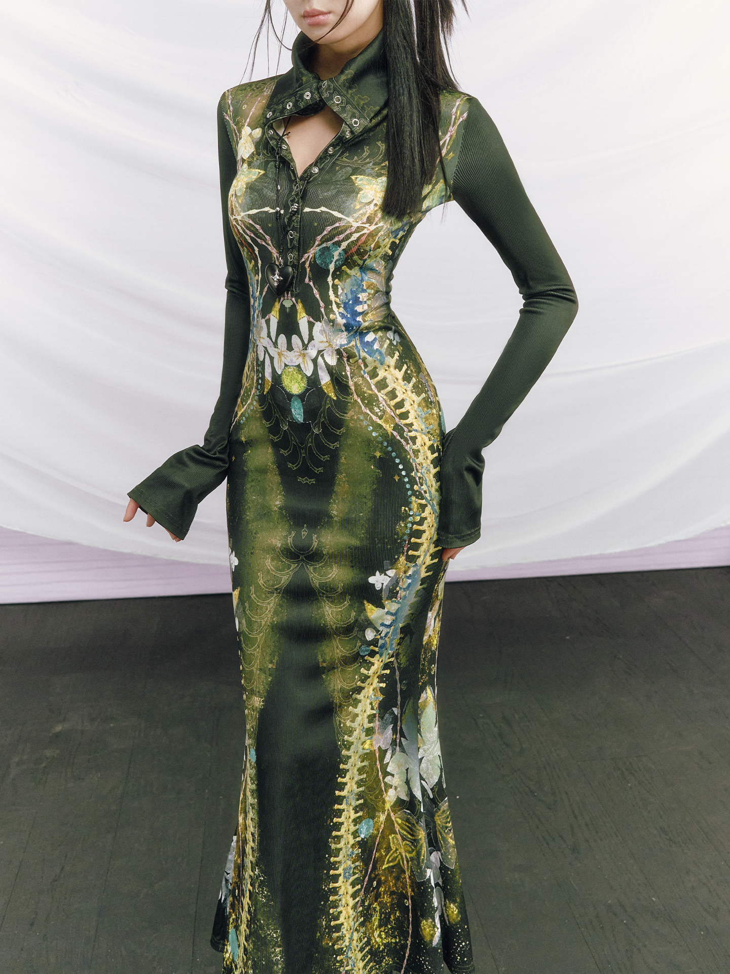 Robe queue de poisson tricotée imprimée