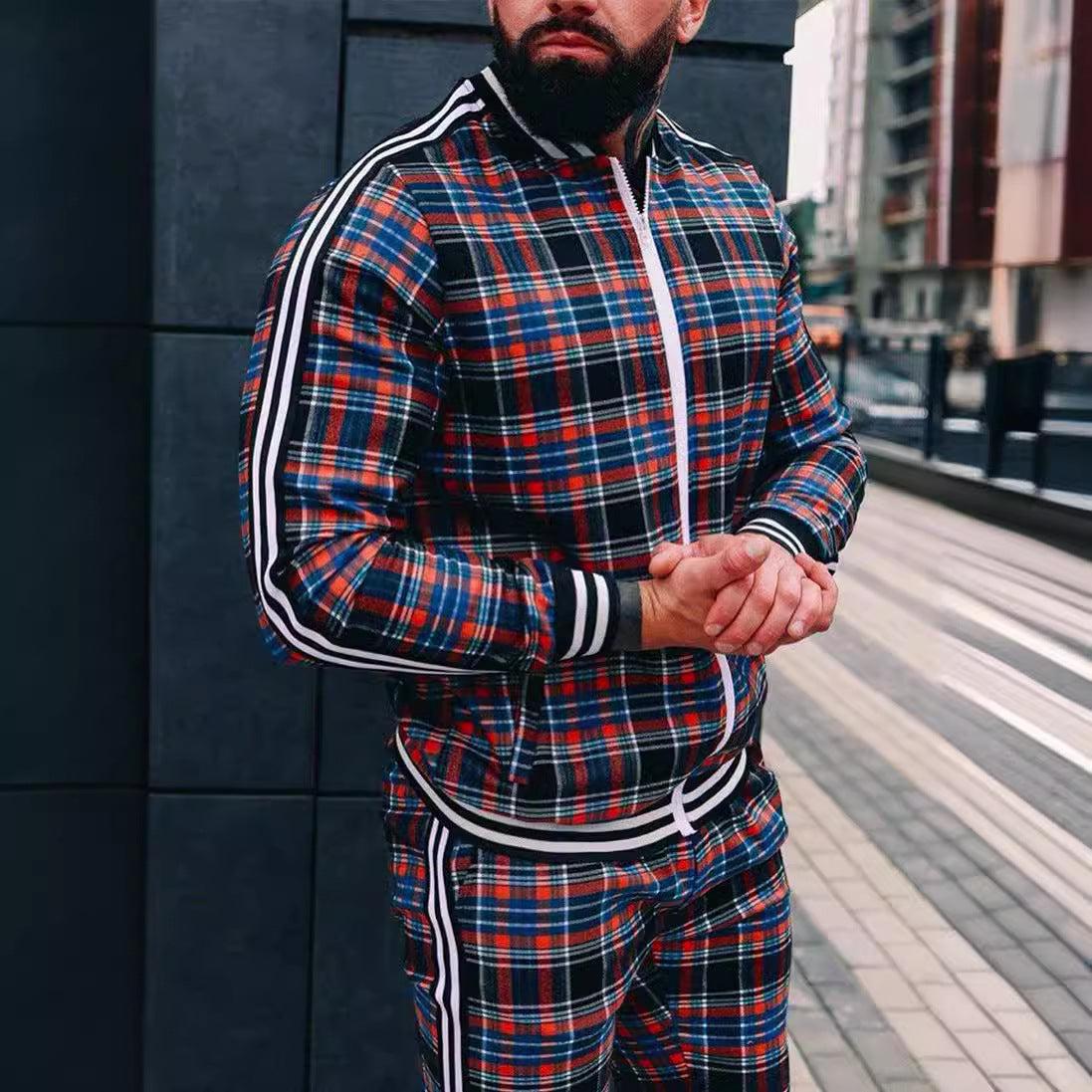 Ensemble veste et pantalon à carreaux pour homme, style sport décontracté