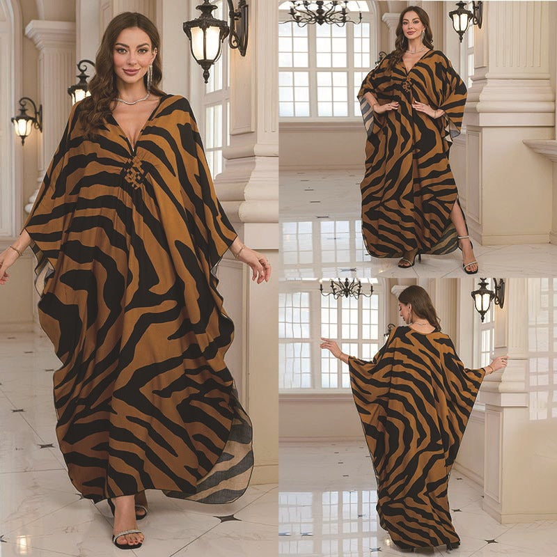 Robe longue de plage imprimée en coton pour femme, robe longue ample, paréo, vêtement de protection solaire