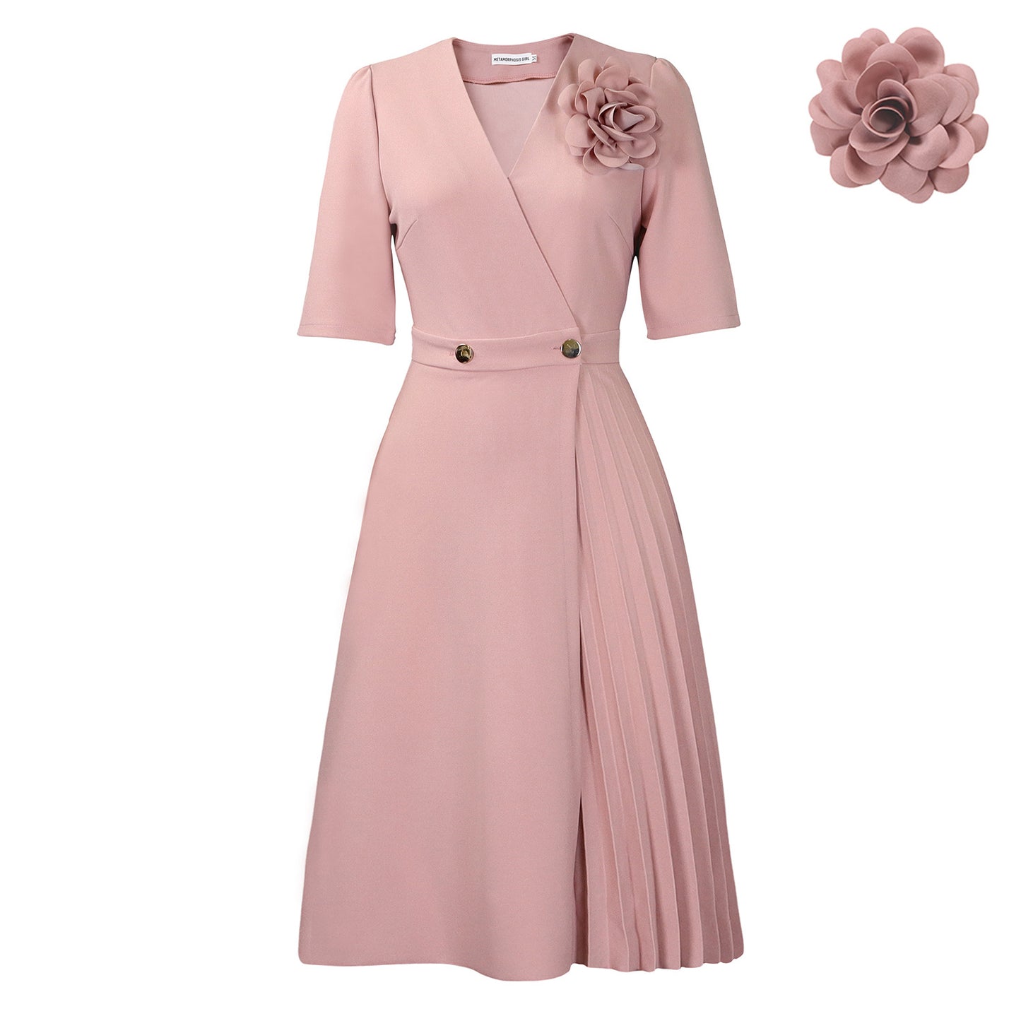 Habit :Robe d'été plissée à col en V pour femme