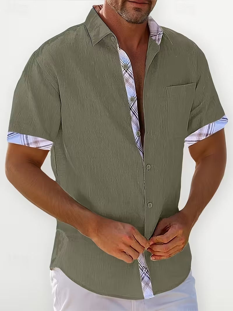 Chemise d'été imprimée européenne et américaine à manches courtes pour homme, coupe ample, grande taille, col à revers.