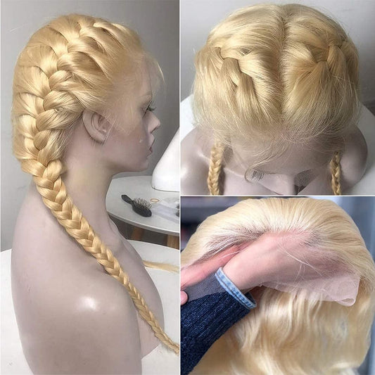 Perruque en cheveux humains or blanc avec longueur réglable
