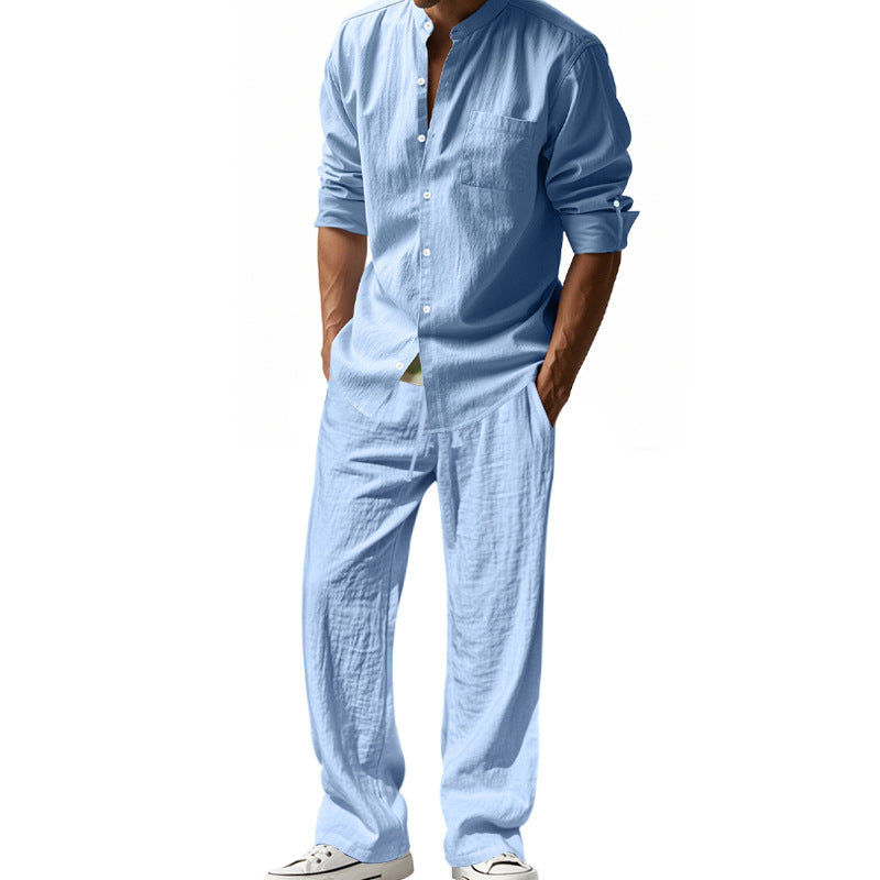 Ensemble chemise et pantalon décontracté en lin pour homme