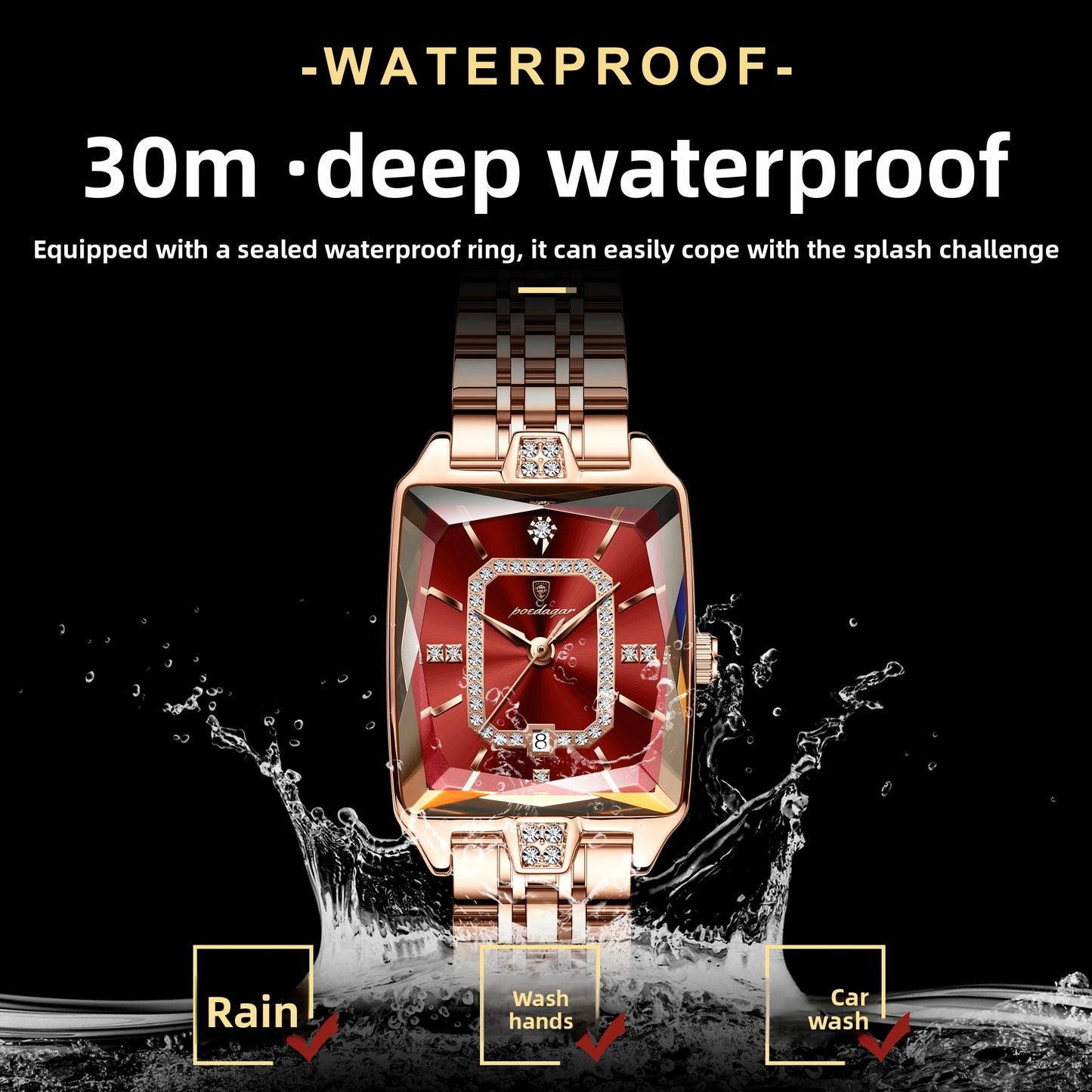 Montre carrée en quartz pour femmes