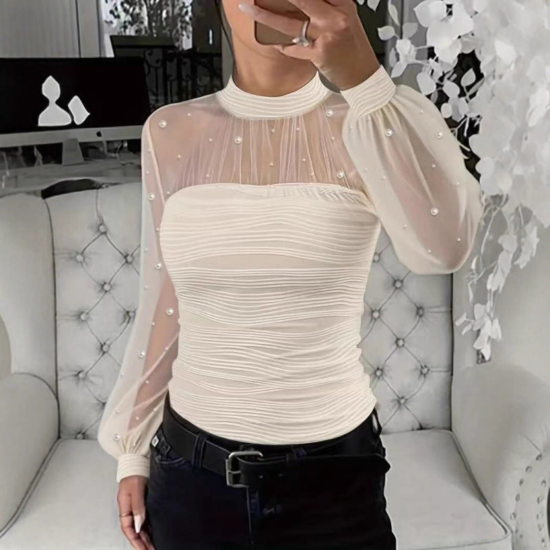 Chemise à manches longues avec empiècement en perles