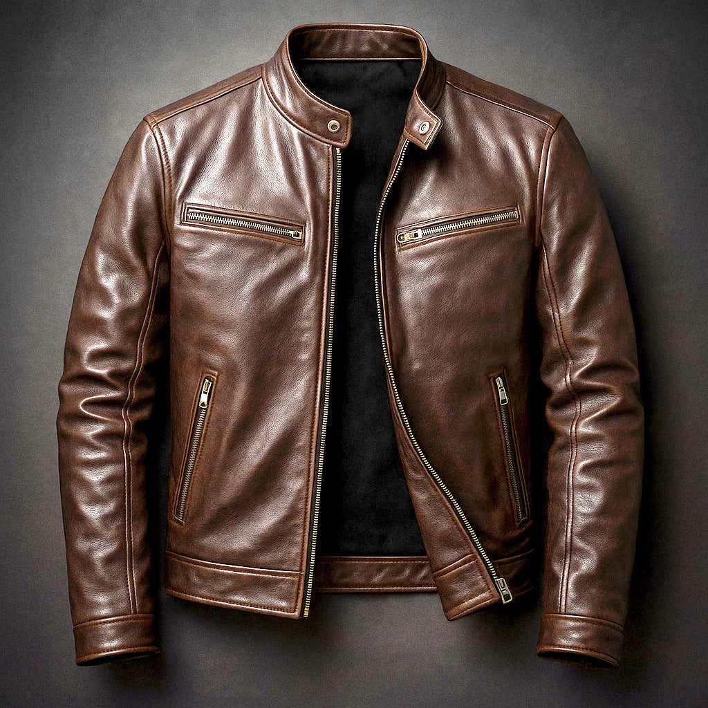 Veste Homme en Cuir PU à Col Montant