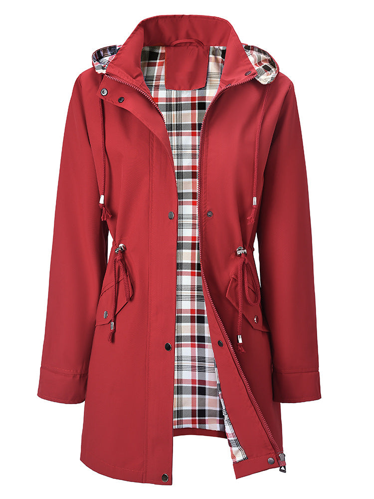 Trench-coat à capuche pour femme, imperméable et coupe-vent