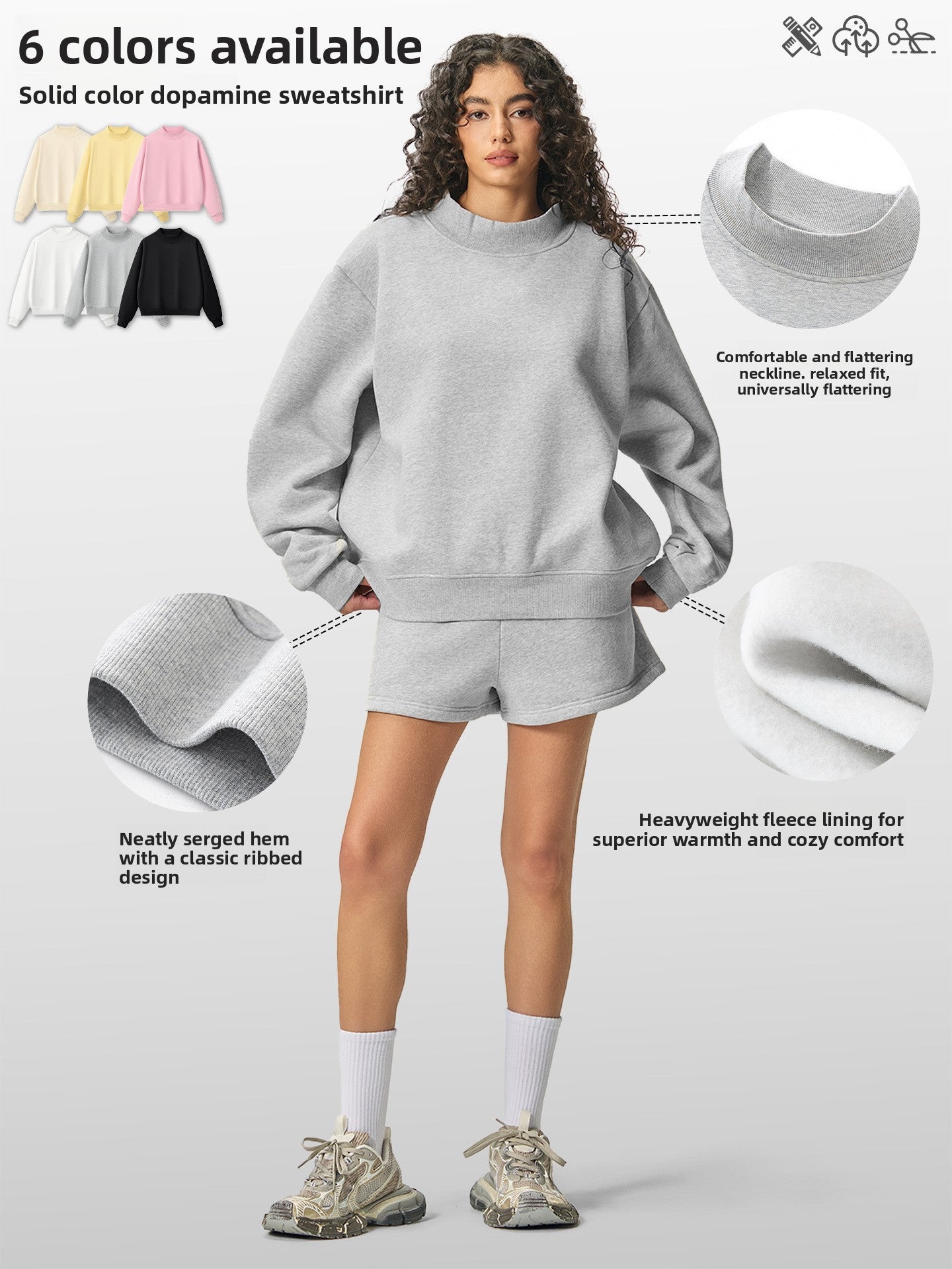 Sweat-shirt pour femmes en velours épais à col montant demi