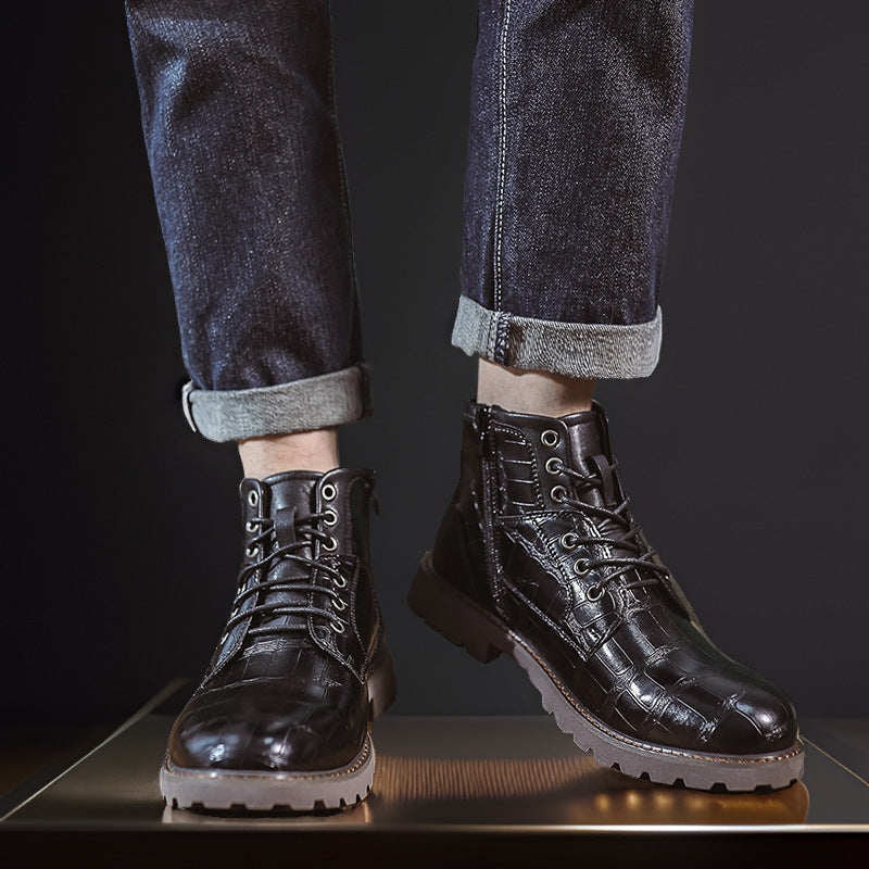 Bottines en cuir vintage pour homme avec fermeture éclair latérale