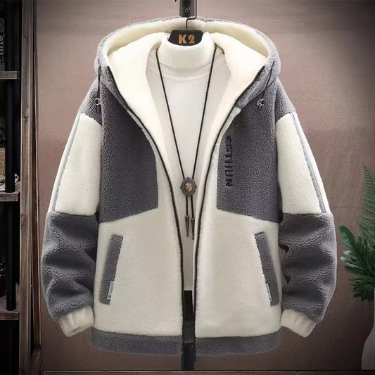 Veste d'hiver à capuche en laine d'agneau pour homme