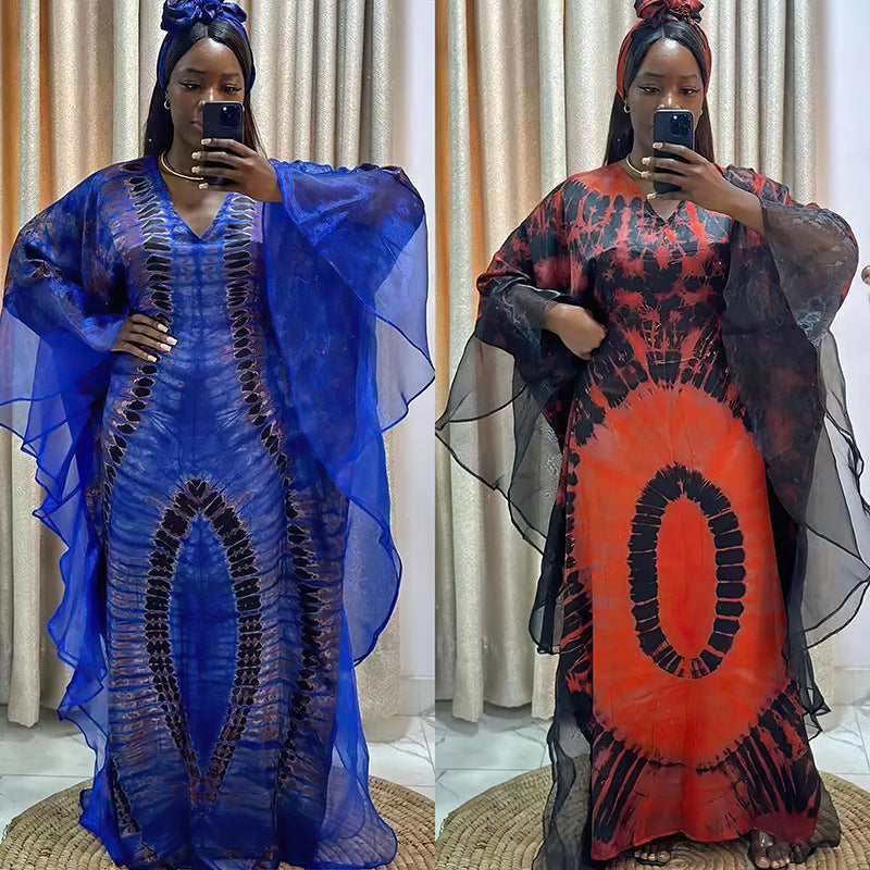 Habit :Robe longue en maille à imprimé ethnique africain avec foulard
