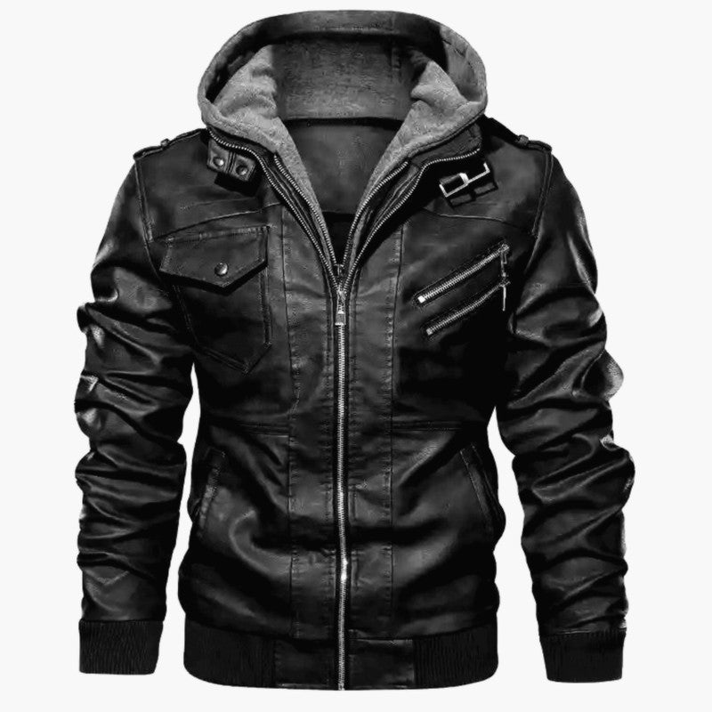 Veste à capuche avec col montant en cuir PU
