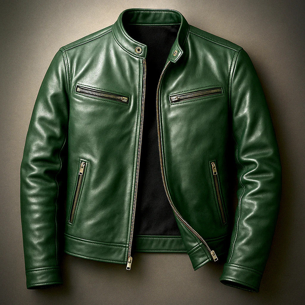 Veste Homme en Cuir PU à Col Montant