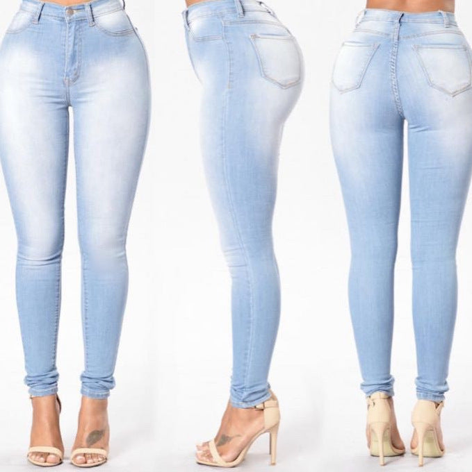 Pantalon en jean extensible pour femmes, taille haute et jambe slim