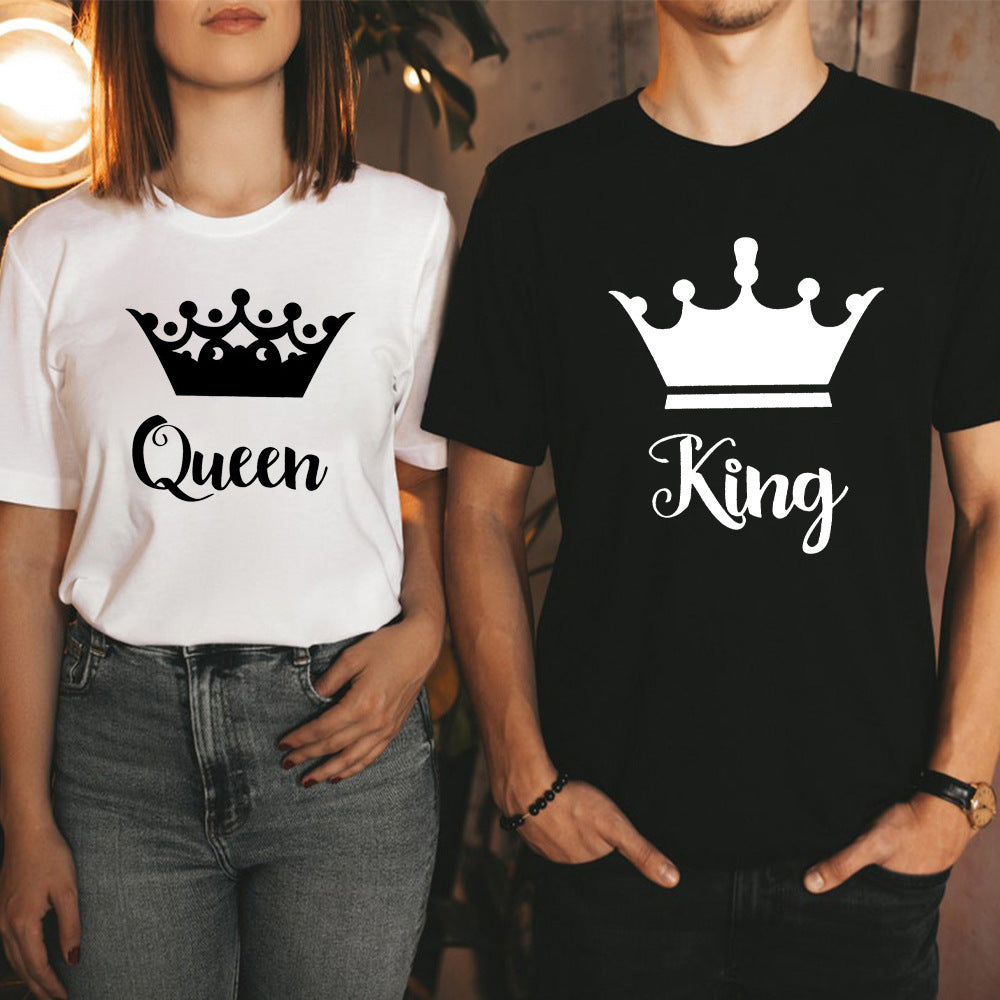 T-shirt en coton imprimé Roi Reine Couronne