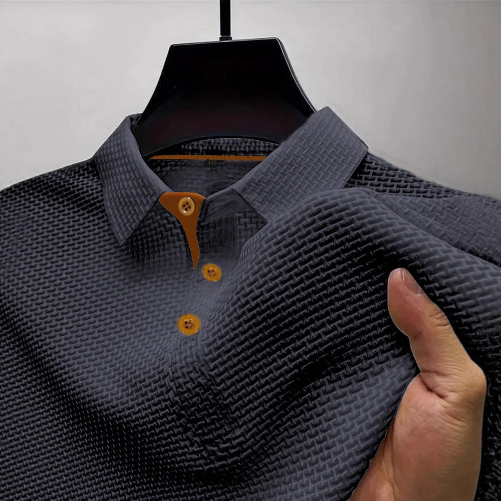 T-shirt à manches courtes en soie glacée pour homme, col rond, couleur unie d'été