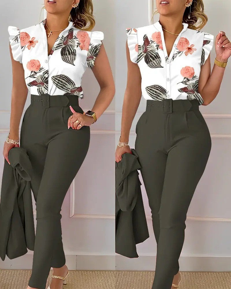 Ensemble haut et pantalon imprimé lotus tendance