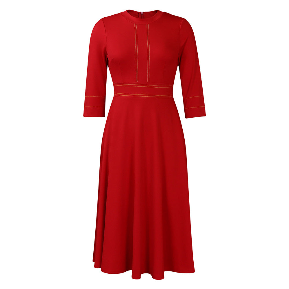 Robe trapèze à manches courtes pour femme