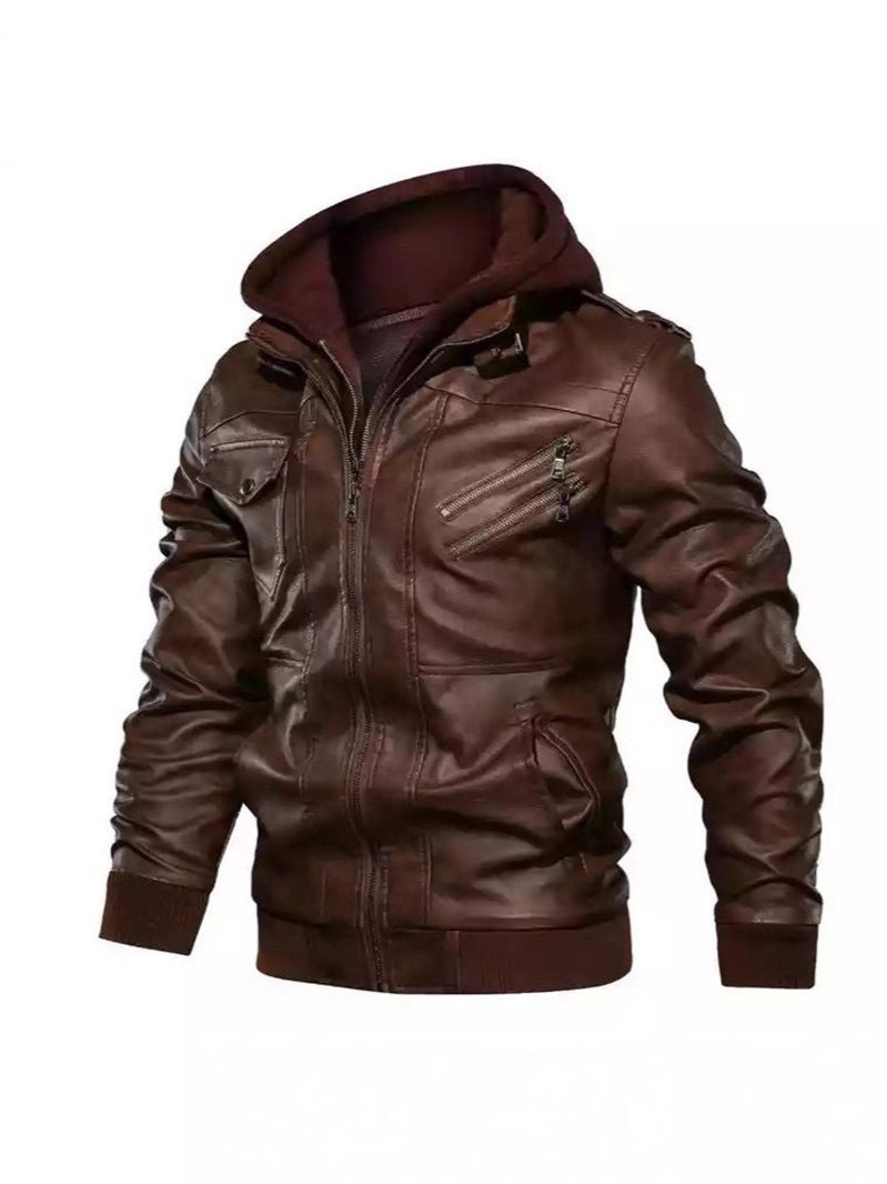 Veste à capuche avec col montant en cuir PU