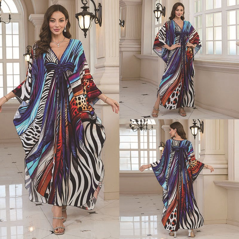 Robe longue de plage imprimée en coton pour femme, robe longue ample, paréo, vêtement de protection solaire
