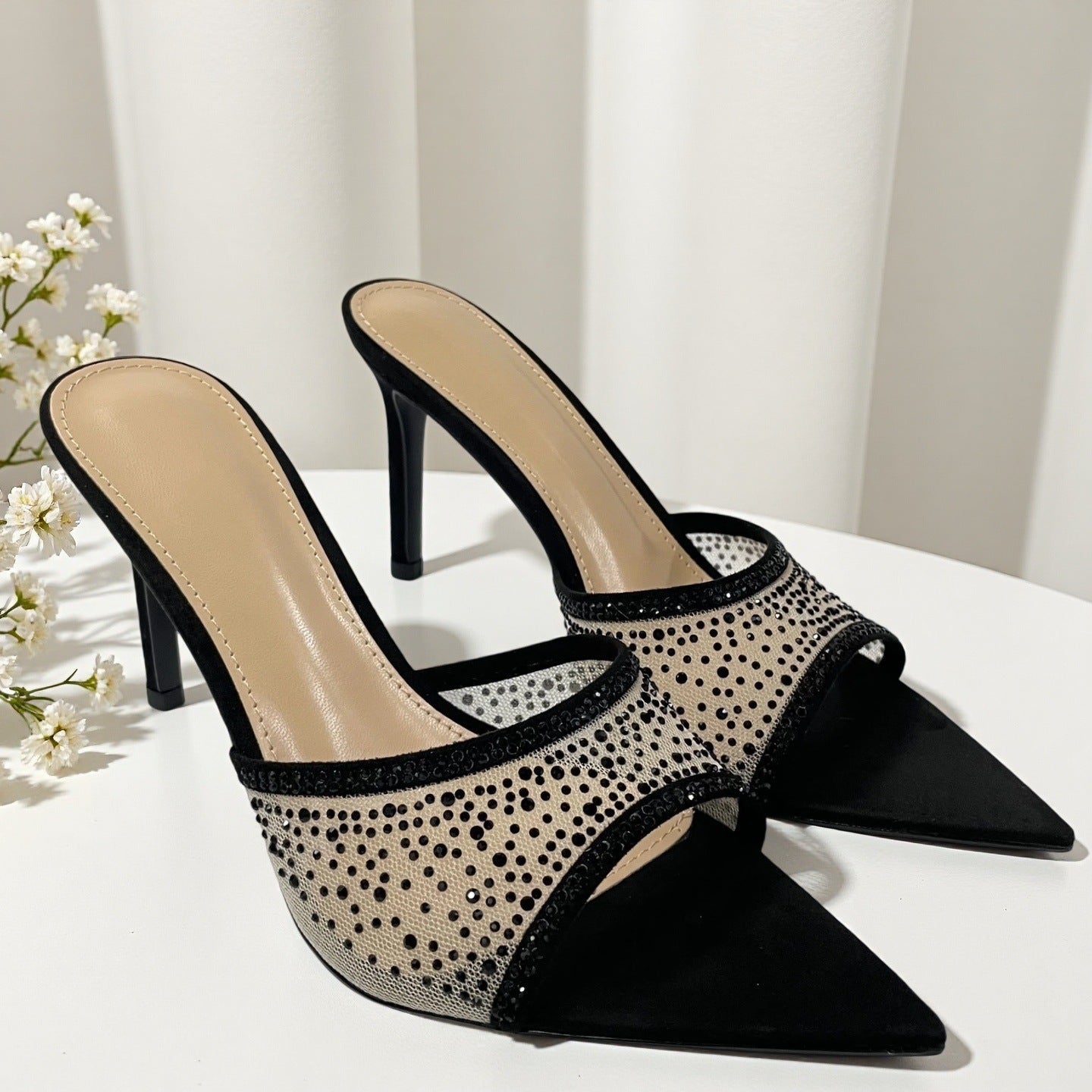 Habit :Sandales à talons hauts à bout pointu ornées de strass