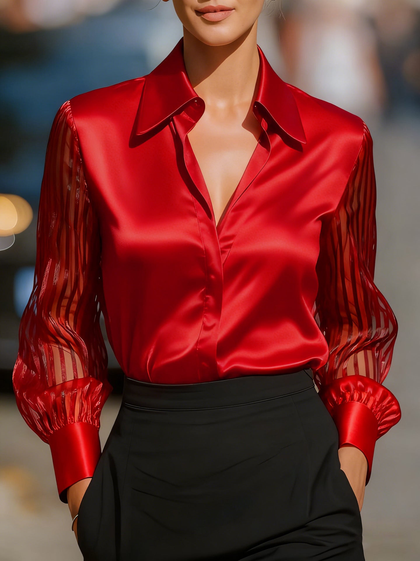 Chemise en satin à manches longues pour femmes