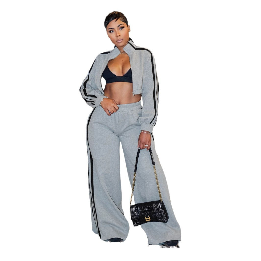 Ensemble sweat à capuche zippé à rayures et pantalon