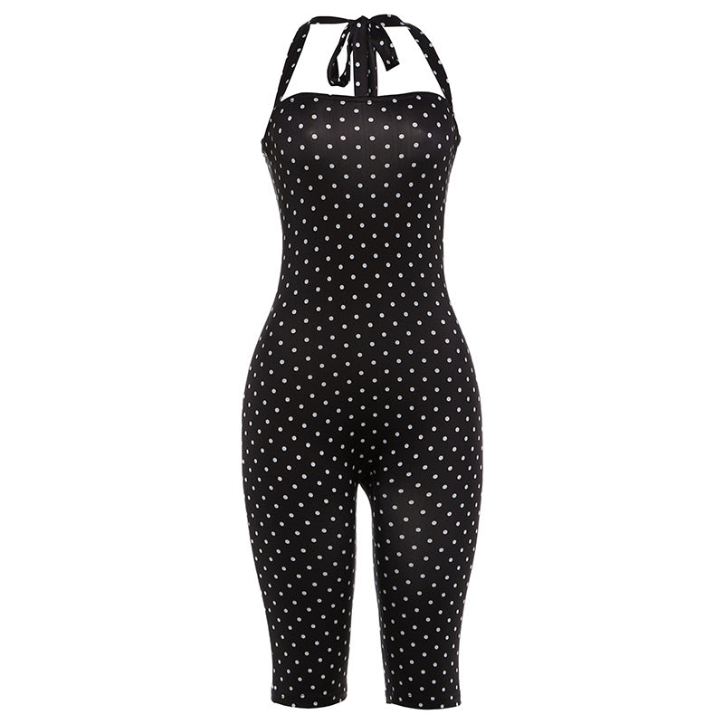 Combinaison sans manches à pois avec col halter