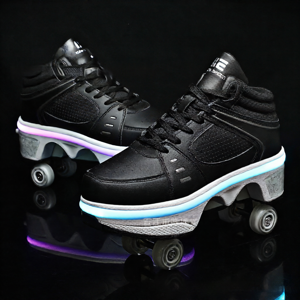 Chaussures de patin à roulettes transformables avec lumières LED