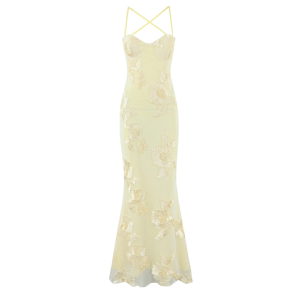 Robe de soirée élégante dos nu en jacquard