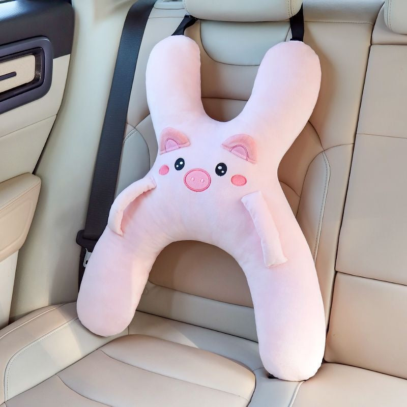 Oreiller de voiture pour enfants, aide au sommeil à l'arrière, soutien lombaire et appui-tête, anti-douleurs cervicales, oreiller de sommeil mignon à motifs de dessins animés