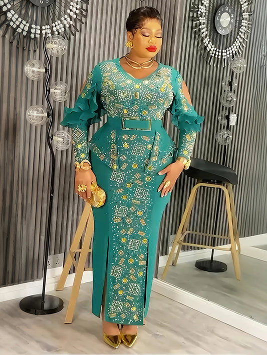 Habit :Robe de soirée élégante ornée de strass et de perles
