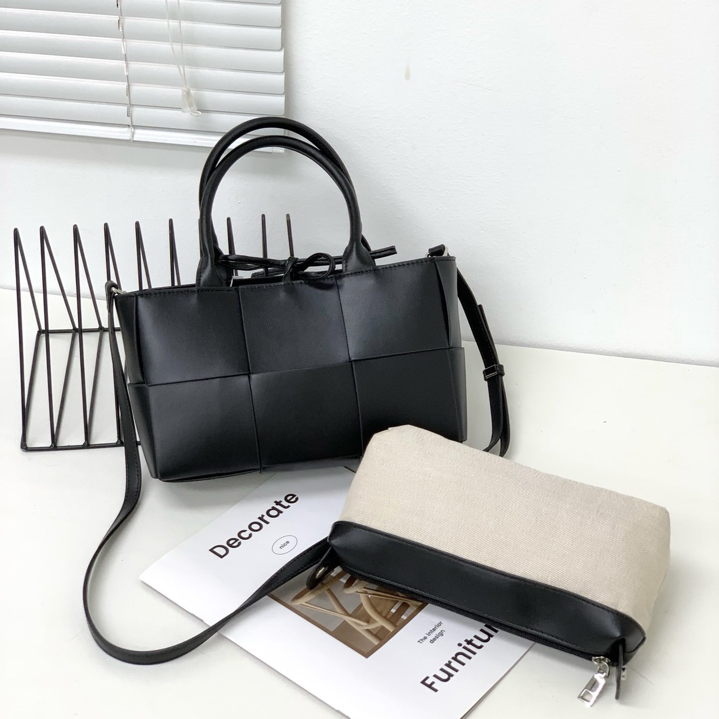 Sac cabas bandoulière en cuir véritable