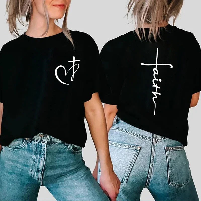 T-shirt en coton pour femmes avec imprimé cœur