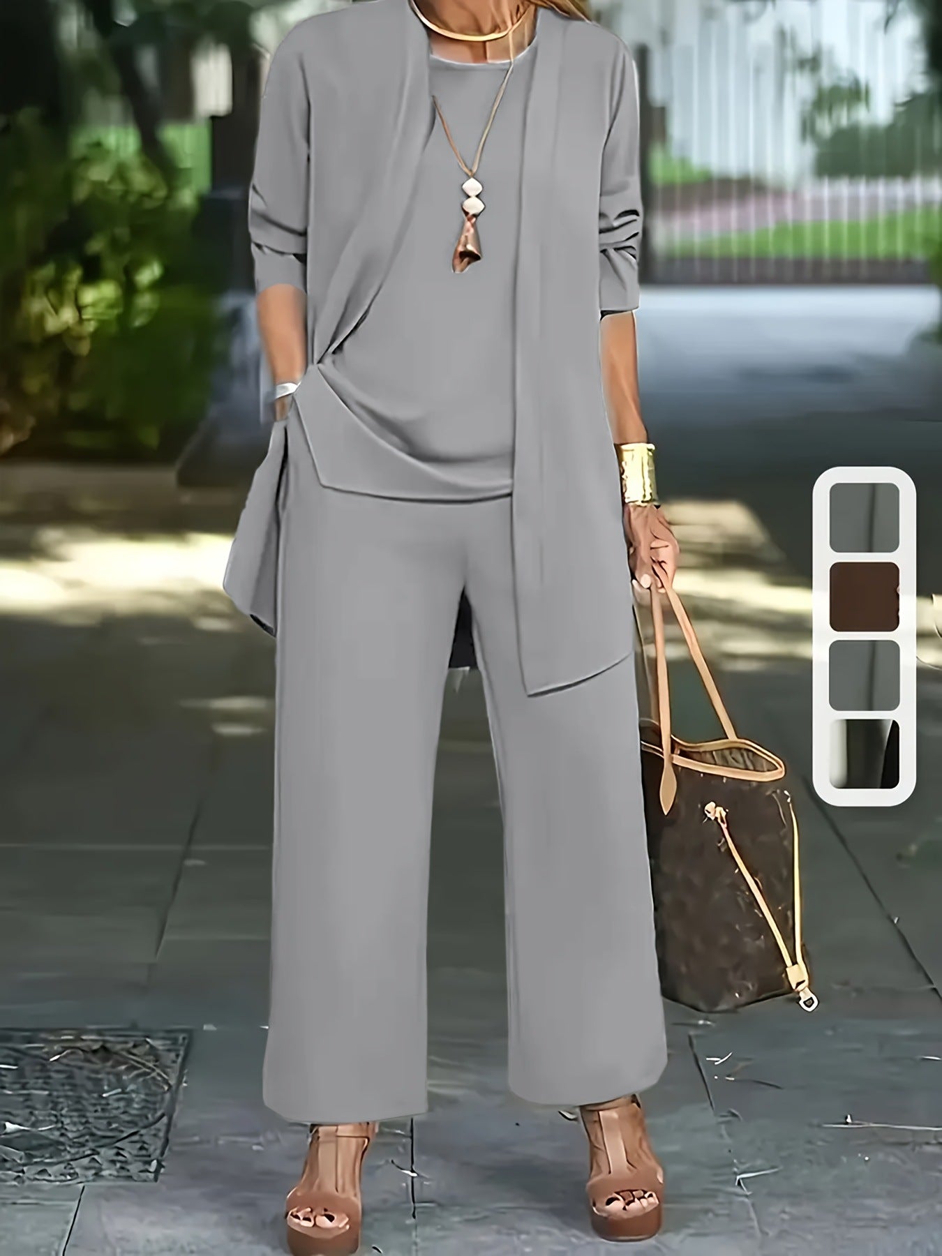 Ensemble décontracté : cardigan à manches longues, gilet et pantalon