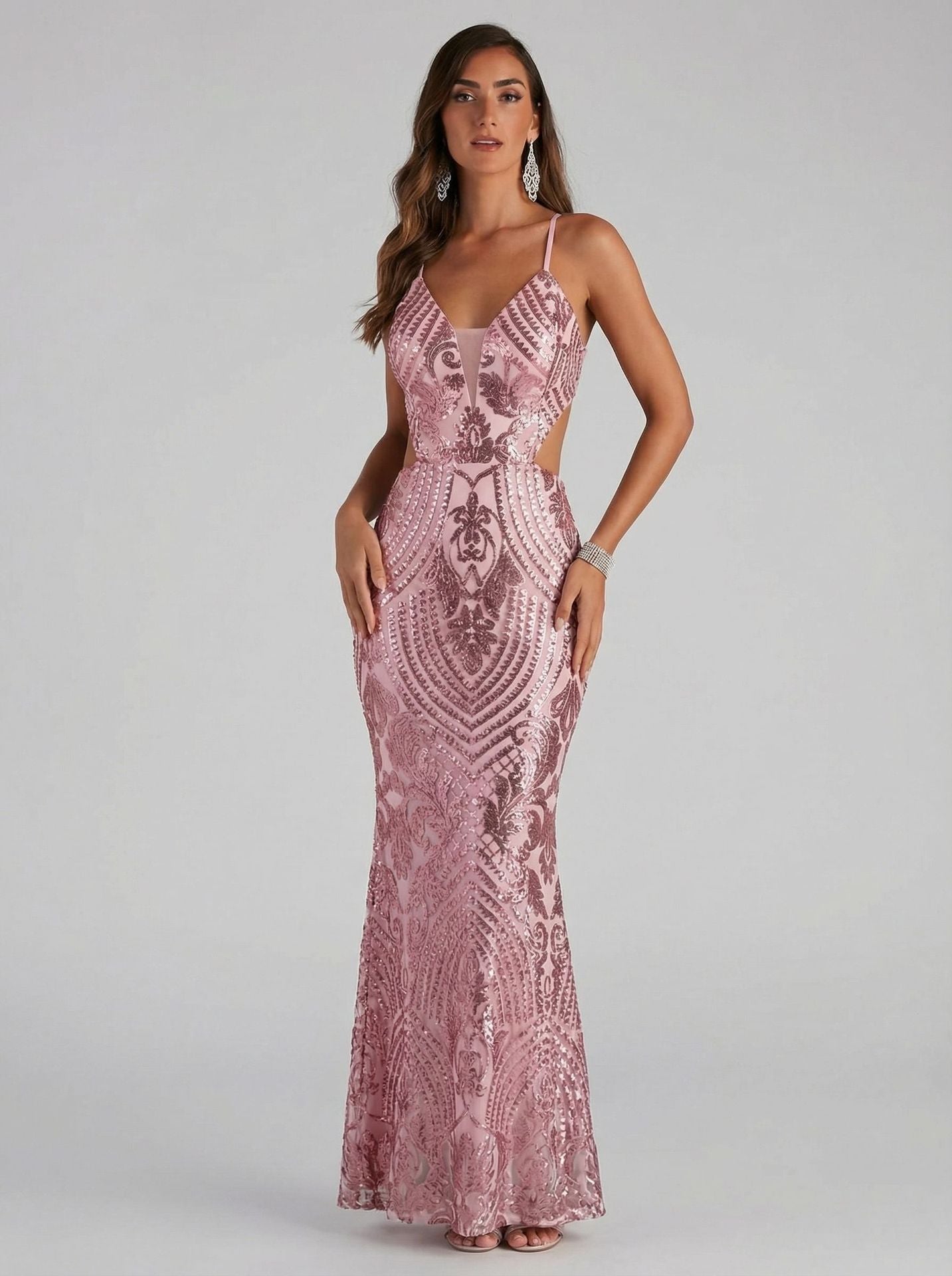 Robe de soirée élégante à paillettes et col en V