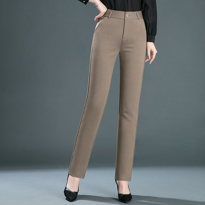 Pantalon décontracté droit taille haute élastique
