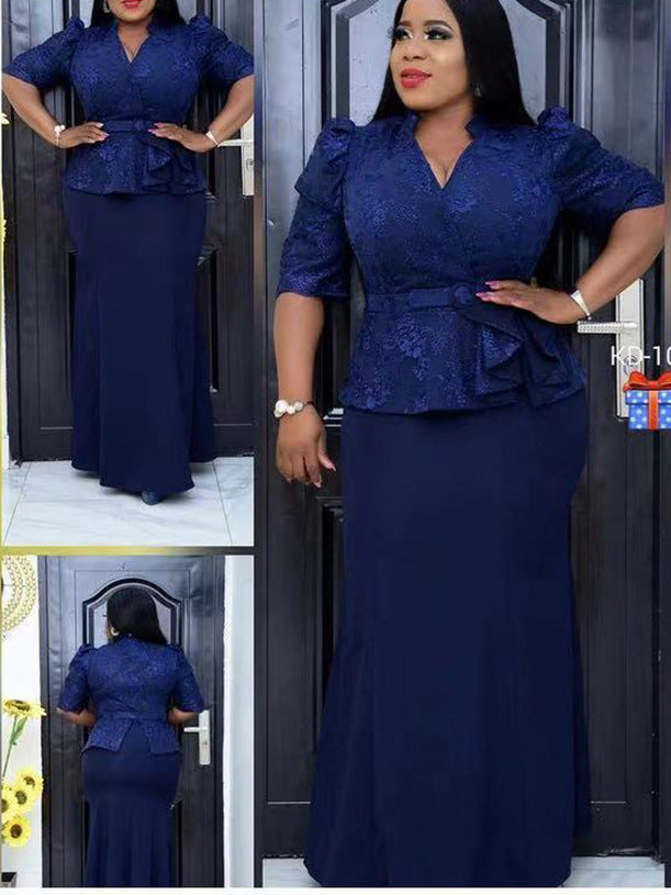 Habit :Robe sirène imprimée élégante à manches sept manches