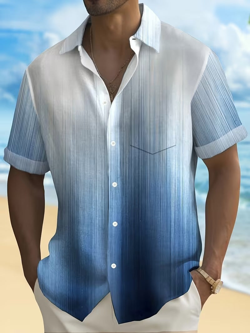 Chemise d'été imprimée européenne et américaine à manches courtes pour homme, coupe ample, grande taille, col à revers.