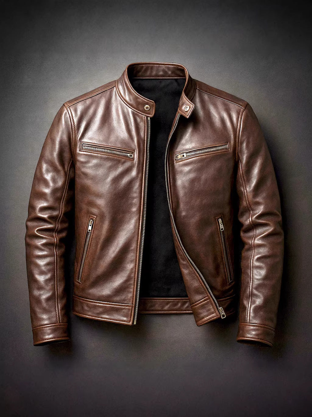 Veste Homme en Cuir PU à Col Montant