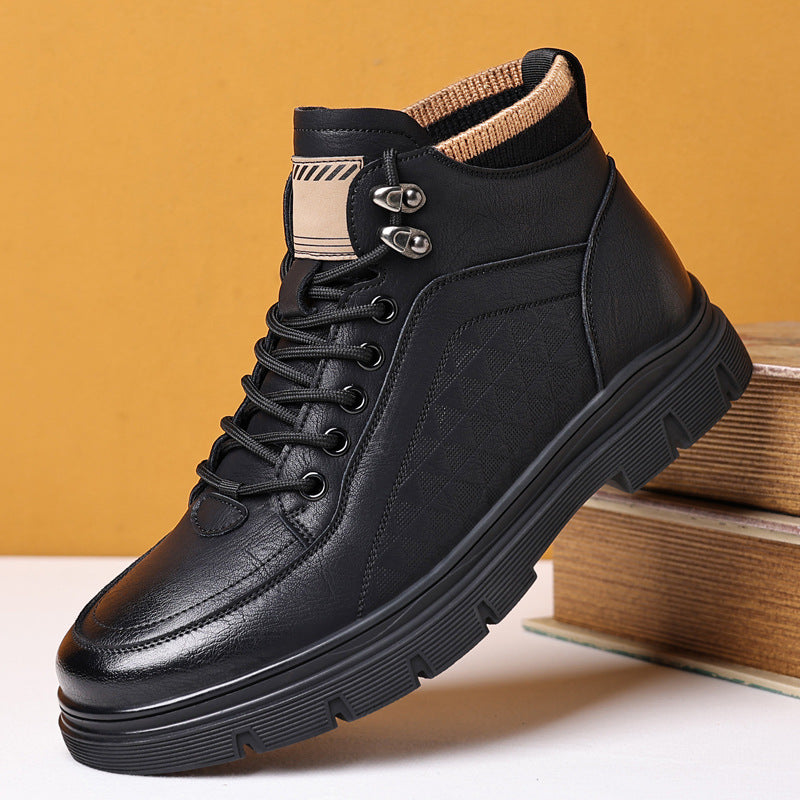 Bottes en cuir velours pour hommes, montantes, chaudes, pour l'hiver