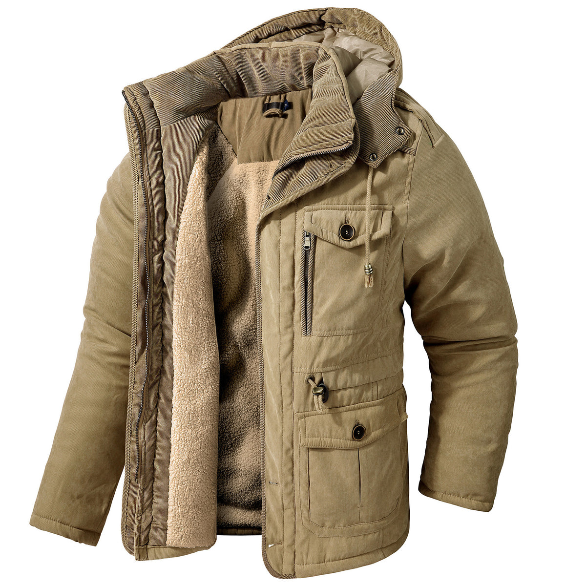 Veste en coton à capuche pour homme avec poches multiples