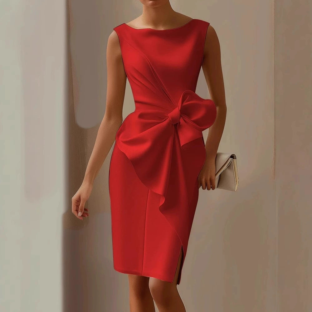 Robe sans manches avec gilet et nœud décoratif