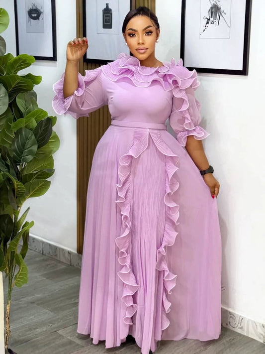 Habit :Robe élégante en mousseline à volants et taille cintrée