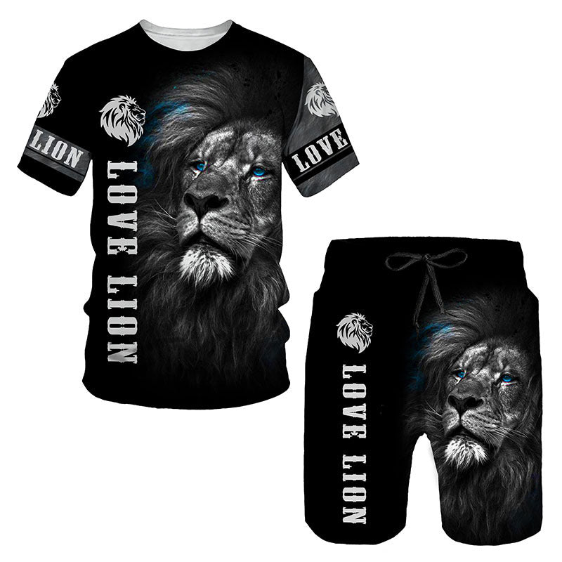 Ensemble de vêtements de sport pour hommes avec imprimé lion 3D
