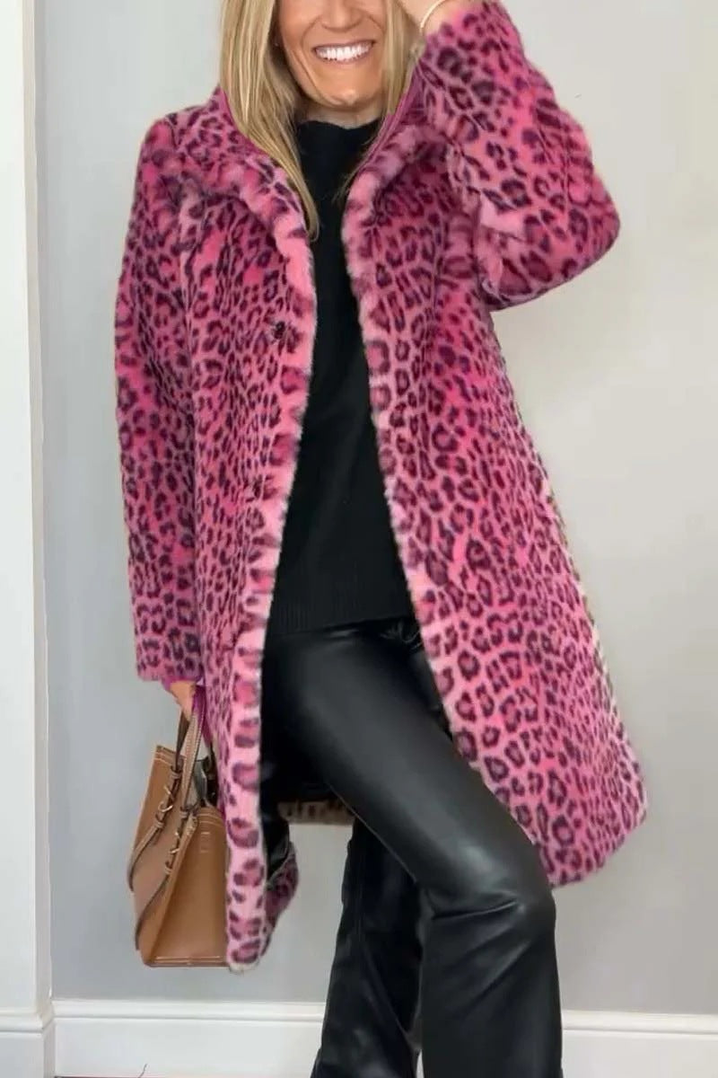 Manteau mi-long en peluche à imprimé léopard style western tendance automne/hiver