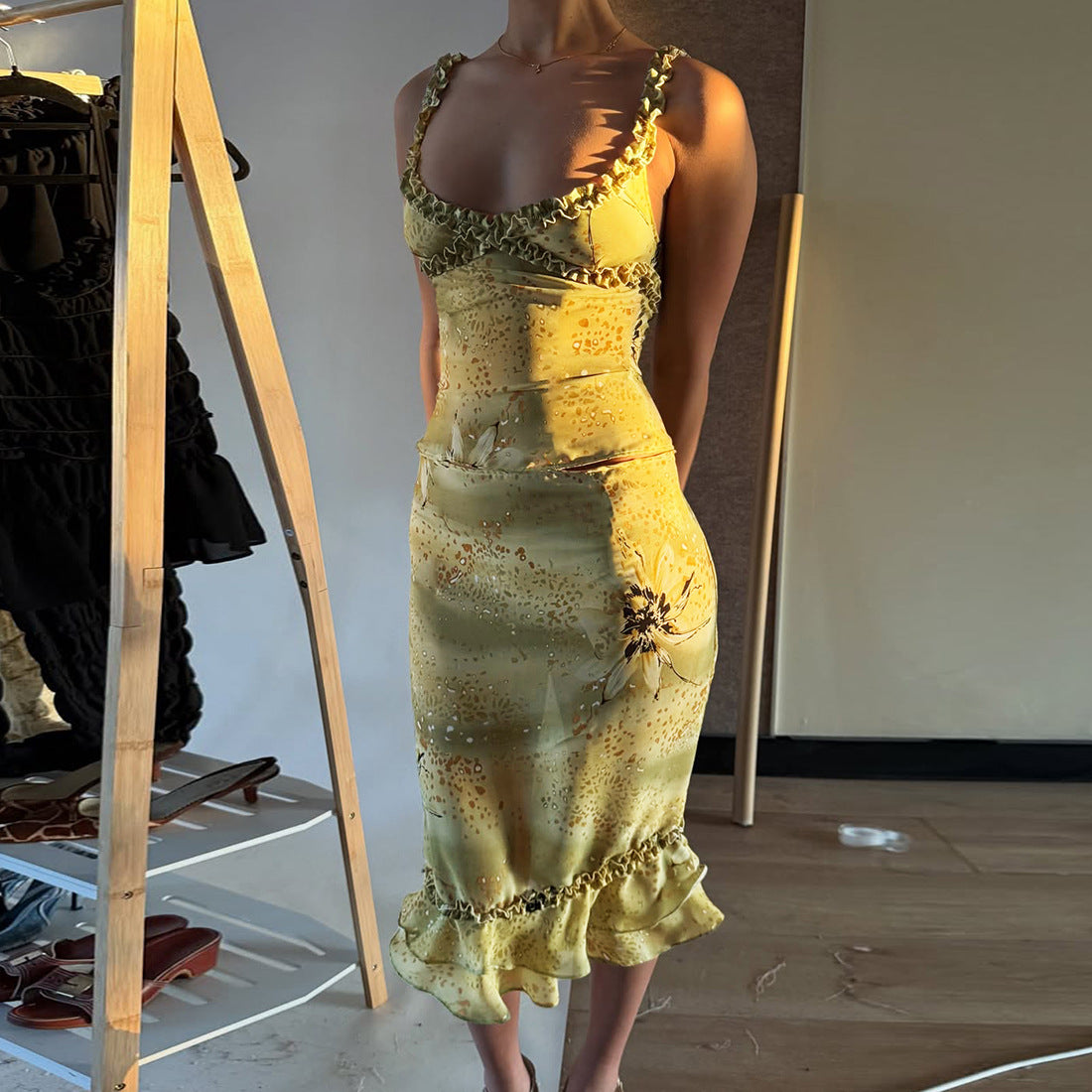 Ensemble de robe à imprimé floral pour femmes avec col en V