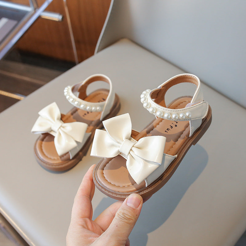 Sandales pour filles avec nœud en perles et semelle souple
