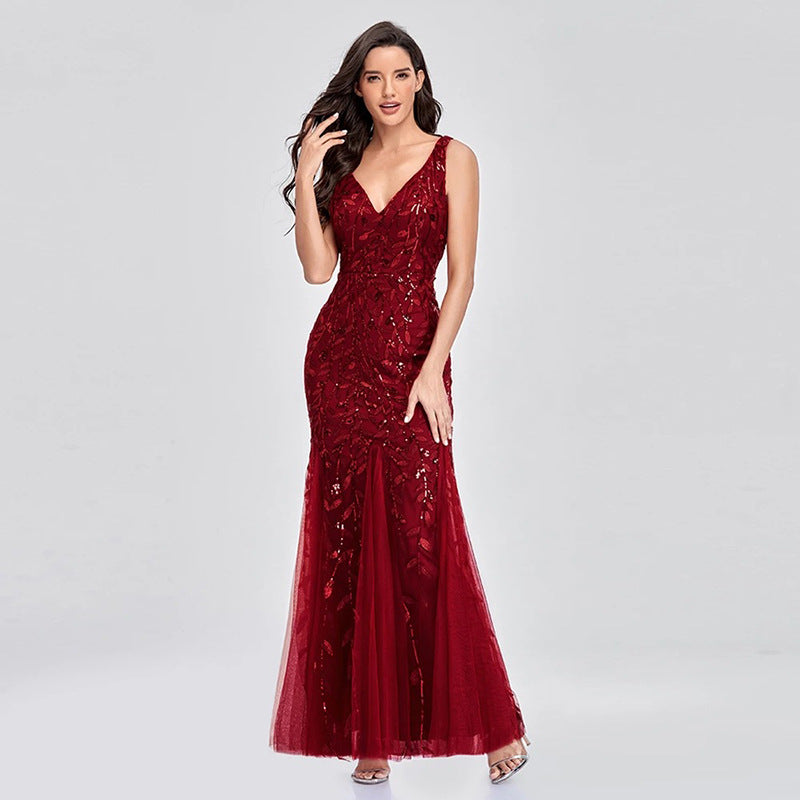 Robe de soirée sirène à sequins brodés