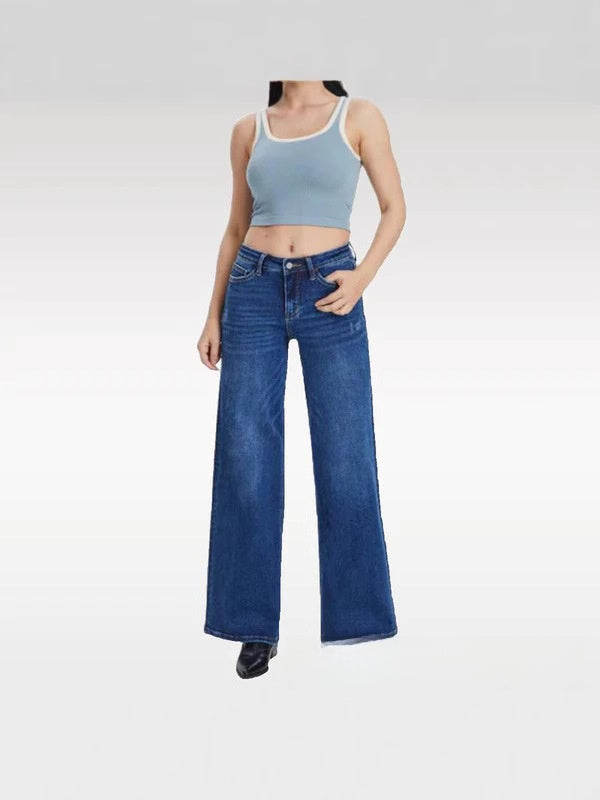 Jean taille mi-haute à micro-évasé